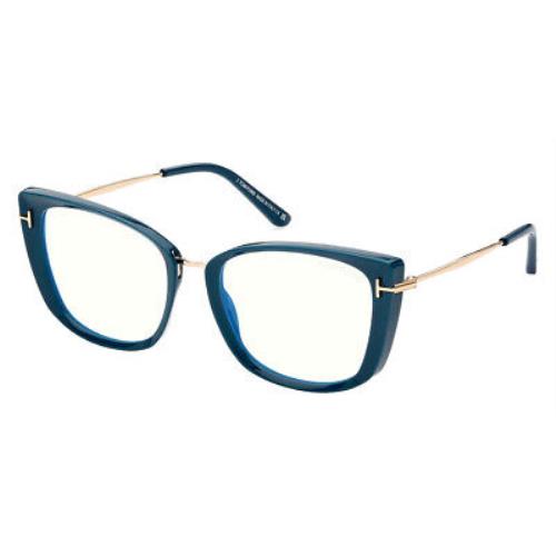 Tom Ford FT5816-B Eyeglasses RX Women Cat Eye 53mm - Frame: Shiny Teal/Rose Gold/ T Logo, Lens: