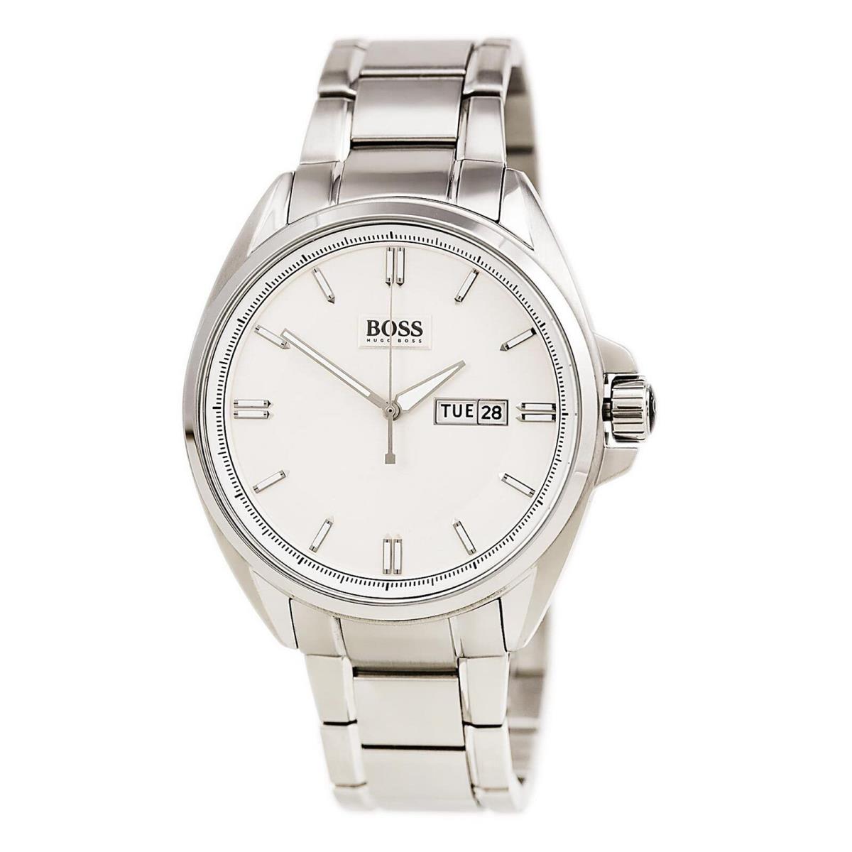 Hugo Boss Men`s Watch Day-date Stainless Steel Bracelet Silver Tone Dial 1513040