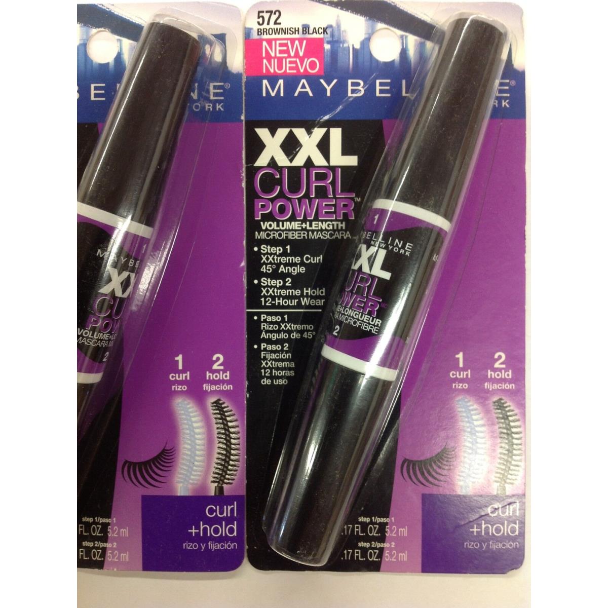 3 X Maybelline Xxl Curl Power Volume +length Microfiber Mascara Brownish Black