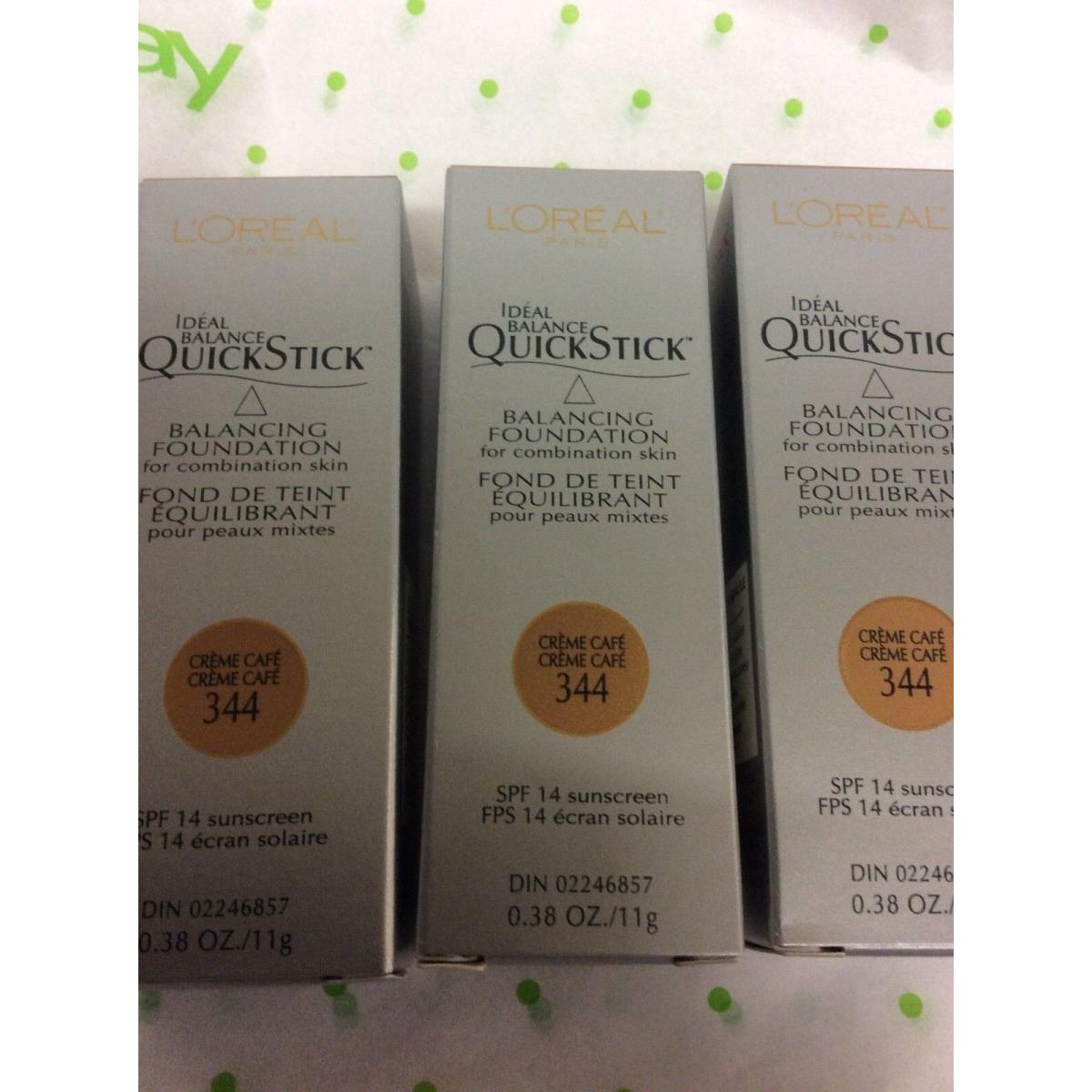 3 X Loreal Ideal Balance Quickstick Makeup Foundation Creme Cafe 344 Spf 14