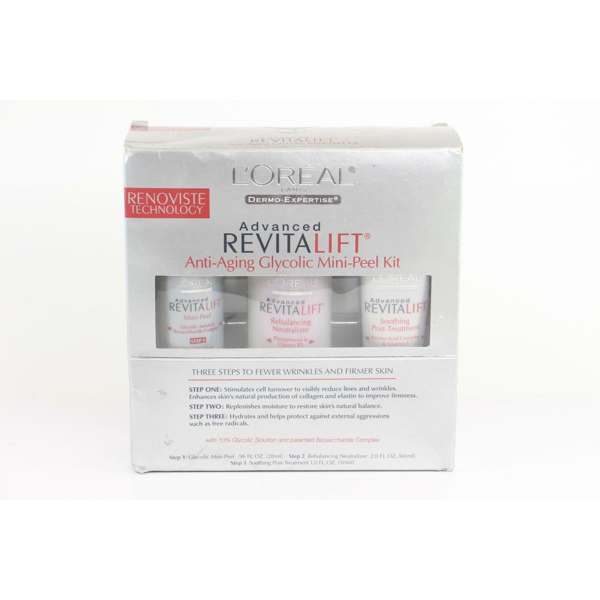 3 Pack L`oreal Advanced Revitalift Antiaging Glycolic Minipeel 3 Piece Kit U35C