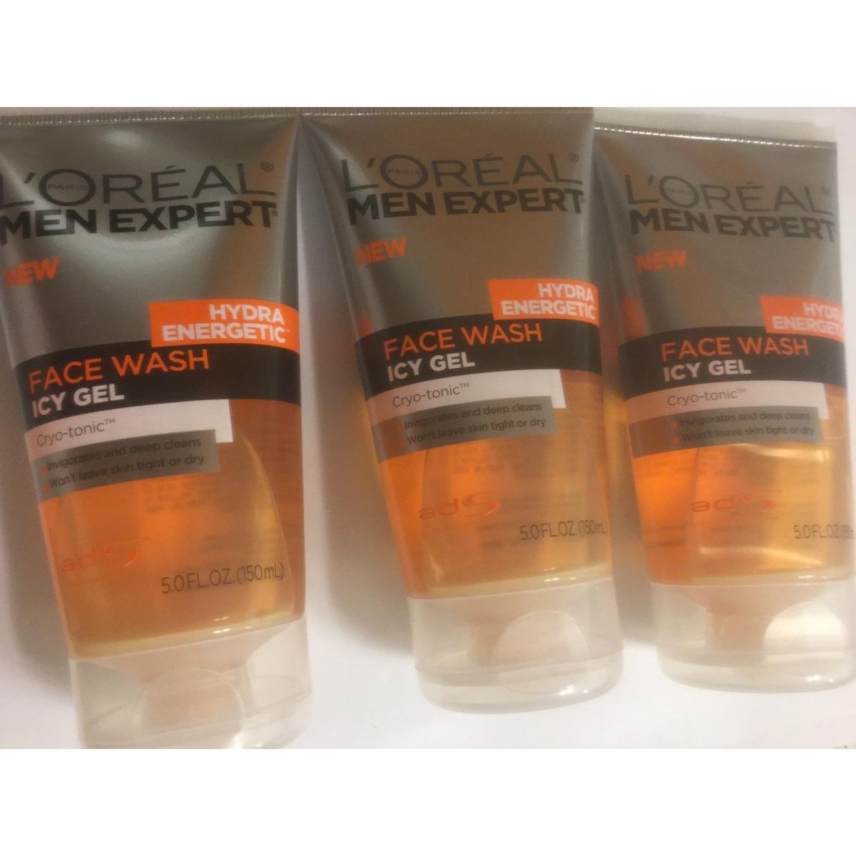 3 X L`oreal Paris Men Expert Hydra Energetic Face Wash Icy Gel Cryo-tonic 5fl oz