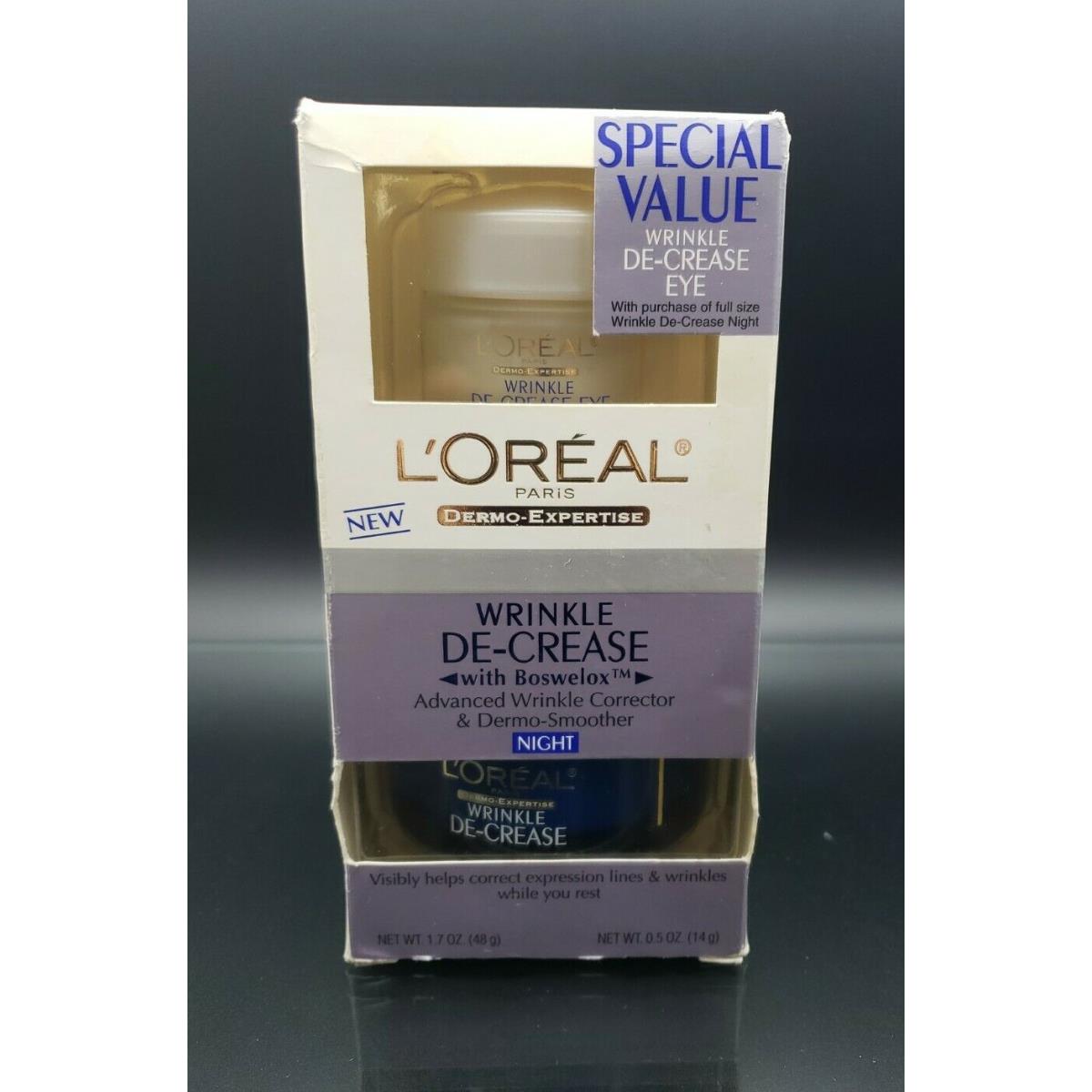 L`oréal L Oreal Wrinkle De-crease Night Cream 1.7 oz De-crease Eye Cream 0.5 oz