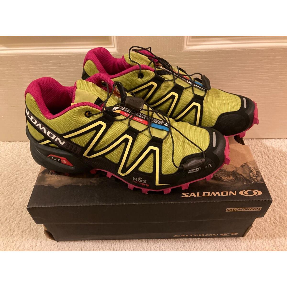Salomon Women`s Speedcross 3 CS W Trail Running Shoes Green Black Pink Sz 6.5 M