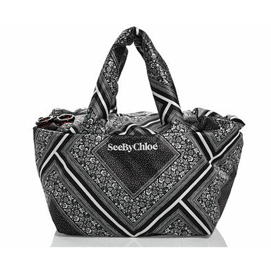 See By Chloe Tilly Bandana Print Polyester Handbag Cement Gray Black Beige