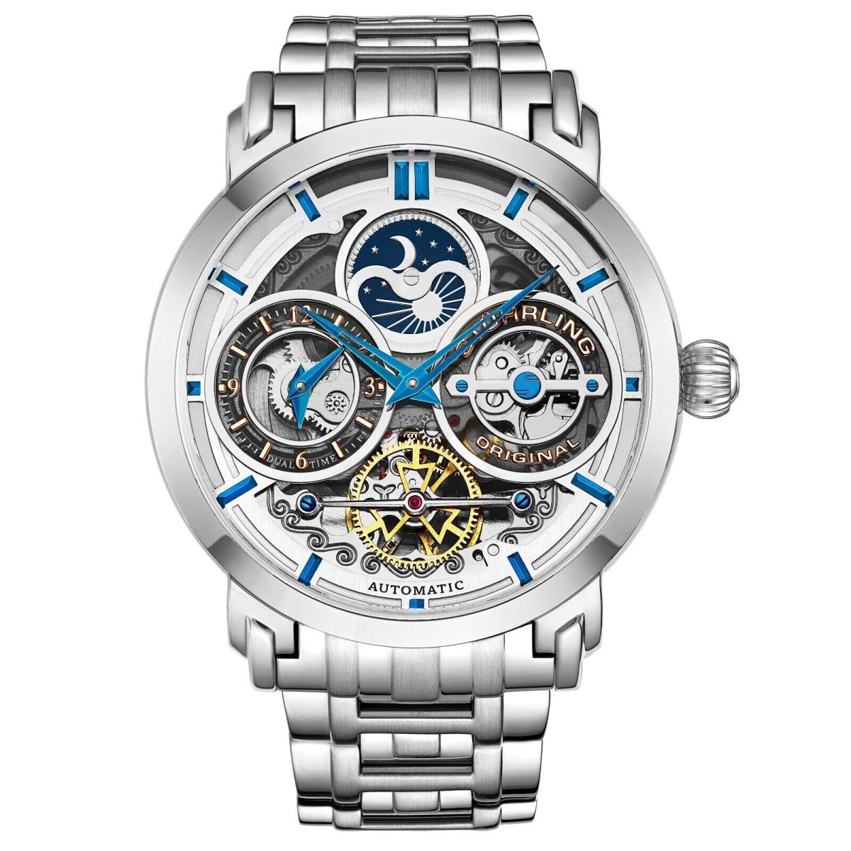 Stuhrling 371B 01 Luciano Automatic Skeleton Dual Time Am/pm Bracelet Mens Watch