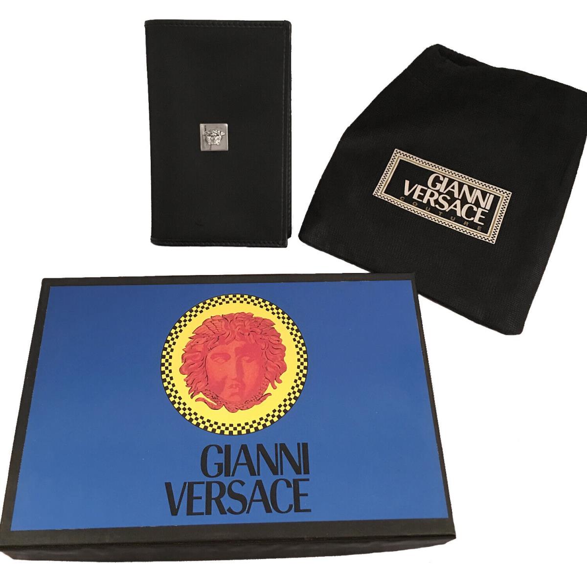 Vintage 90`s Gianni Versace ID Card Wallet Black with Large Medusa