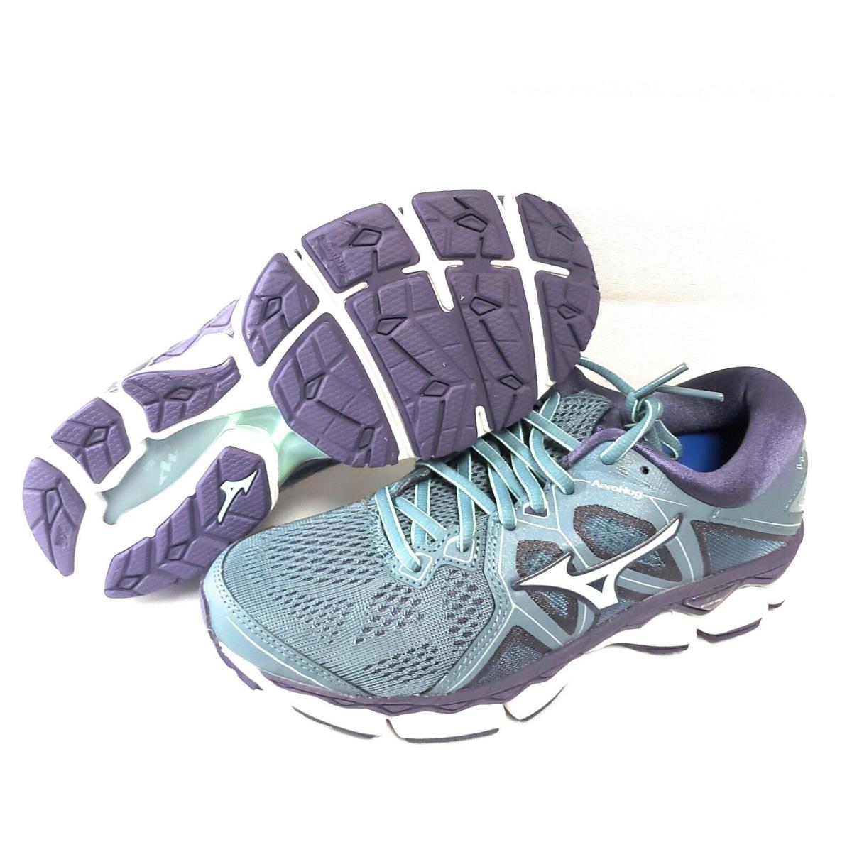 Womens Mizuno Wave Sky 2 Grey Fog Purple Athletic Running Sneakers Shoes