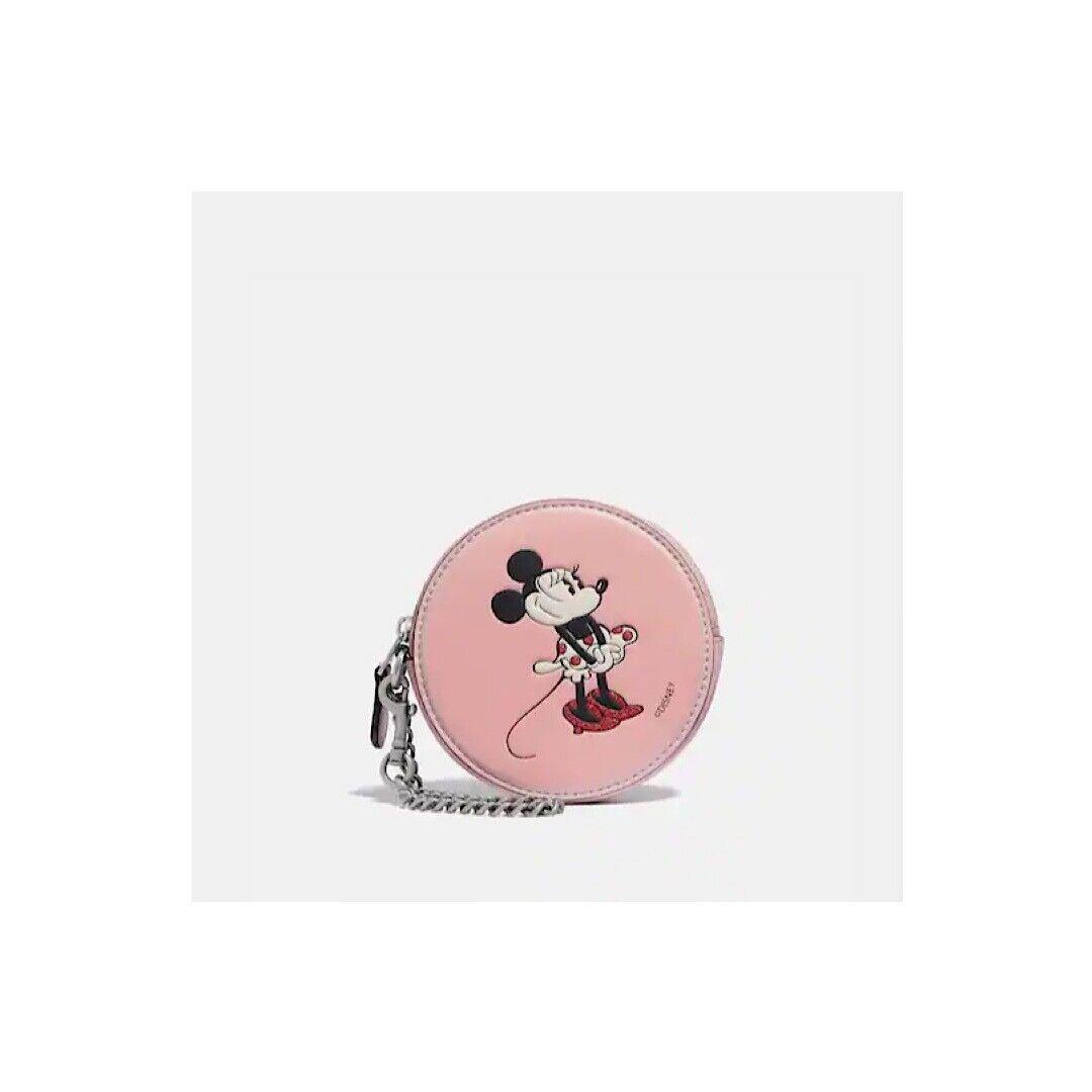 Coach 89833 Disney X Round Coin Case in Signature Canvas with Minnie Mouse - Exterior: Light Antique Gold/Aurora