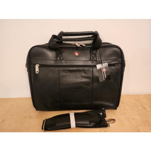 New. Wenger Briefcase Laptop Bag Leather Black . Samsung Logo Embossed on Front