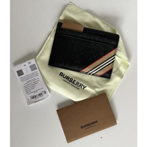 Burberry Icon Stripe Grained Leather Black Card Case 8033074 Italy