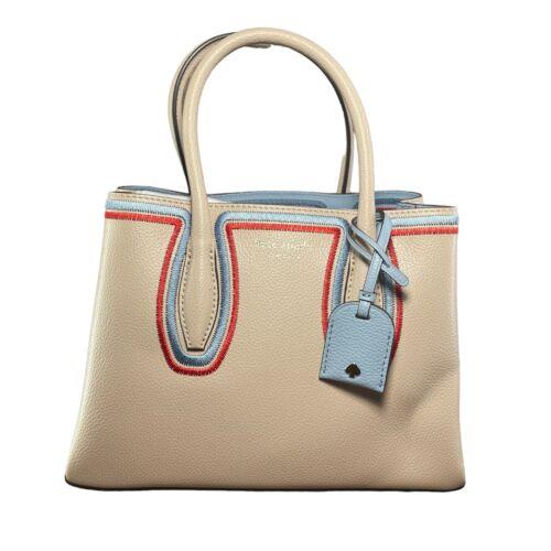 Kate Spade Eva Embroidered Small Satchel Spring Handbag Warm Beige Blue