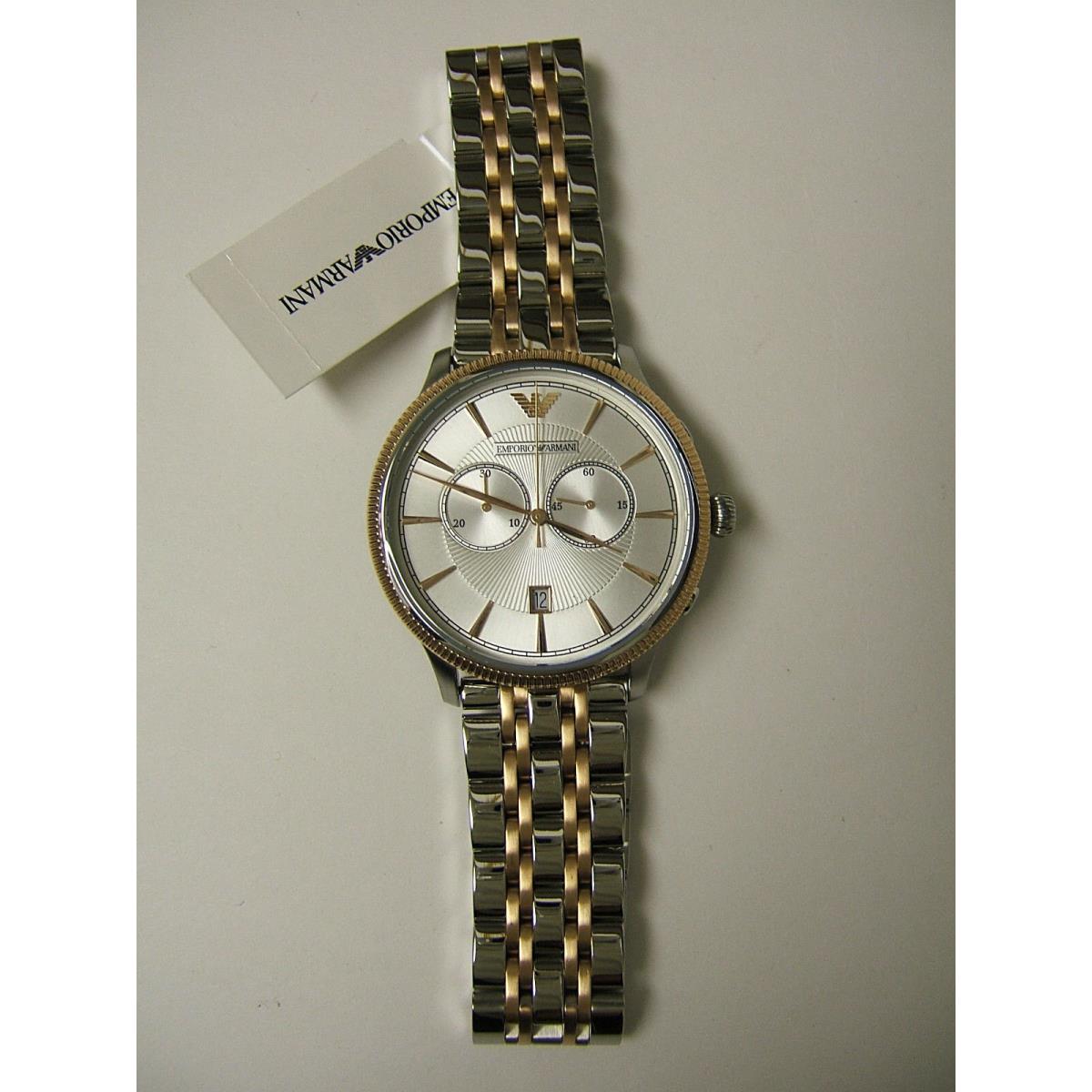 M Emporio Armani Rose Gold Silver Chronograph Watch AR1826