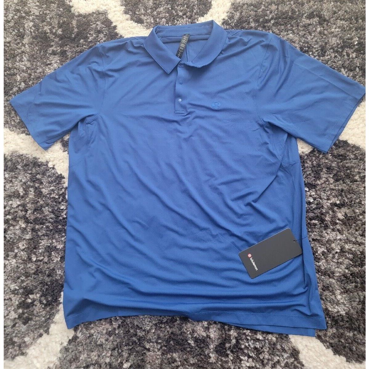 Mens Lululemon Stretch Golf Polo Short Sleeve Shirt XL Blue Symb