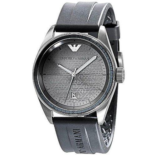 New-emporio Armani Grey Silicon Rubber Band Round Gunmetal Dial Watch AR0686