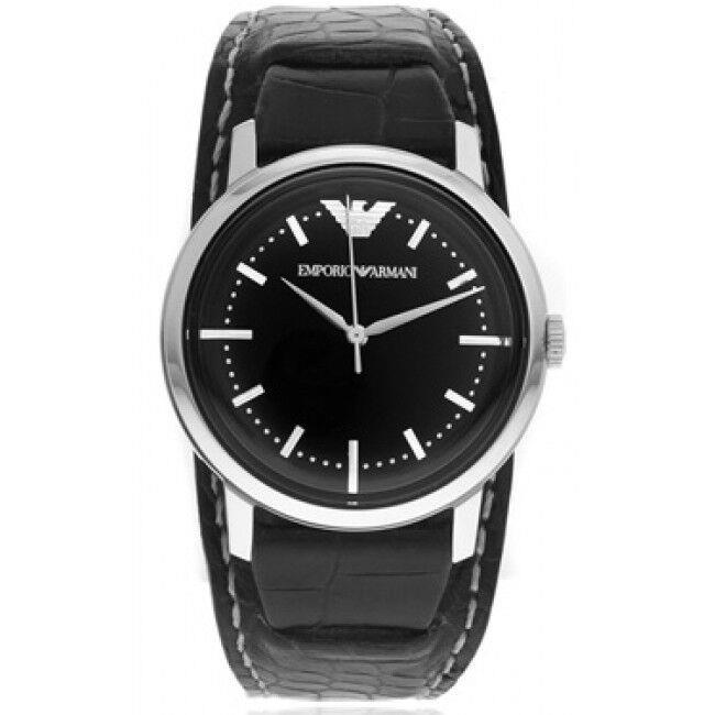 Emporio Armani Black Croc Leather+silver Tone Dial Flex Cuff Watch AR5687