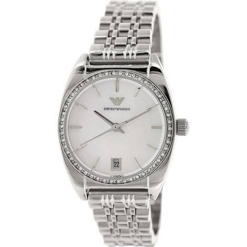 Emporio Armani Silver Tone S/steel Crystal Bezel Mother OF Pearl Watch AR0379