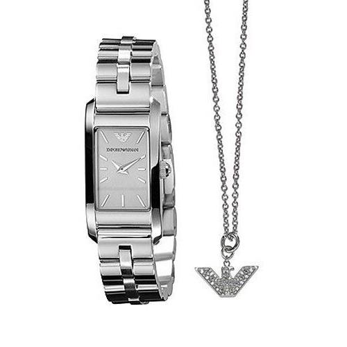 Gift Set OF Emporio Armani Silver S/steel Watch+crystal Necklace AR8014+BOX