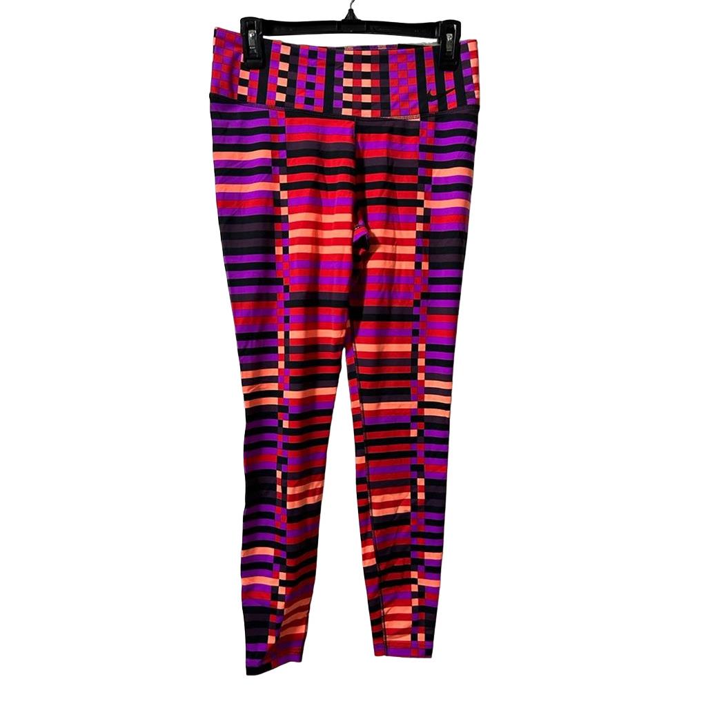 Nike Dri-fit Women`s Striped Seamed Athletic Leggings Light Crimson Large