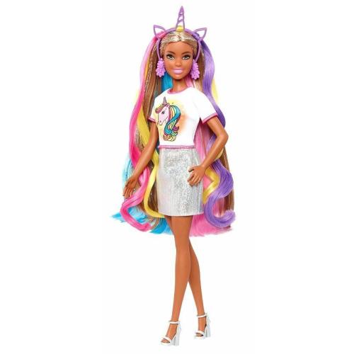 Barbie Fantasy Hair Doll : 2 Interchangeable Crowns Mermaid and Unicorn Htf Read