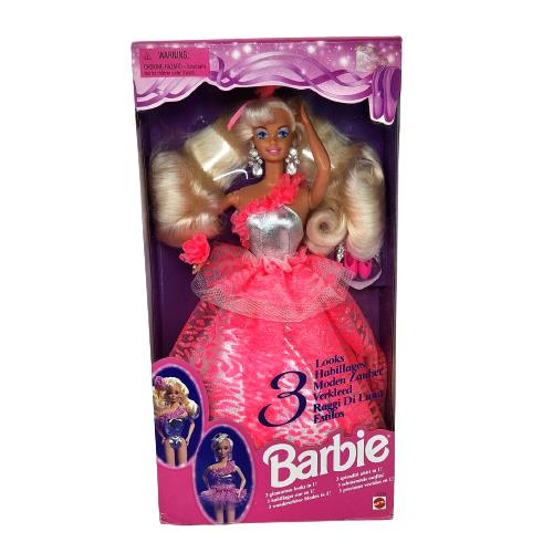 Vintage 1994 3 Looks IN 1 Barbie Doll Pink Dress Mattel 12339 Nos