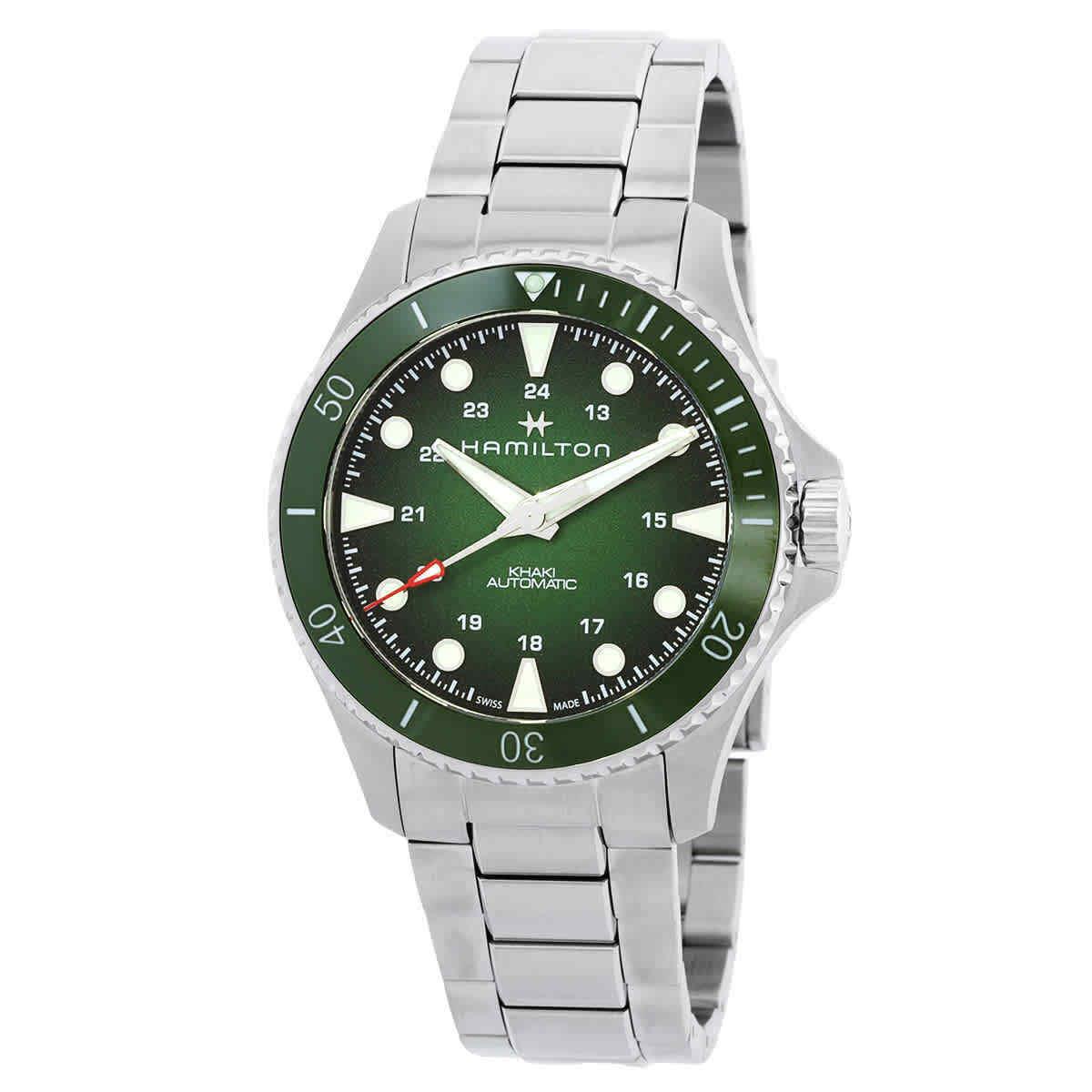 Hamilton Khaki Navy Scuba Automatic Green Dial Men`s Watch H82525160 - Dial: Green, Band: Silver, Bezel: Green