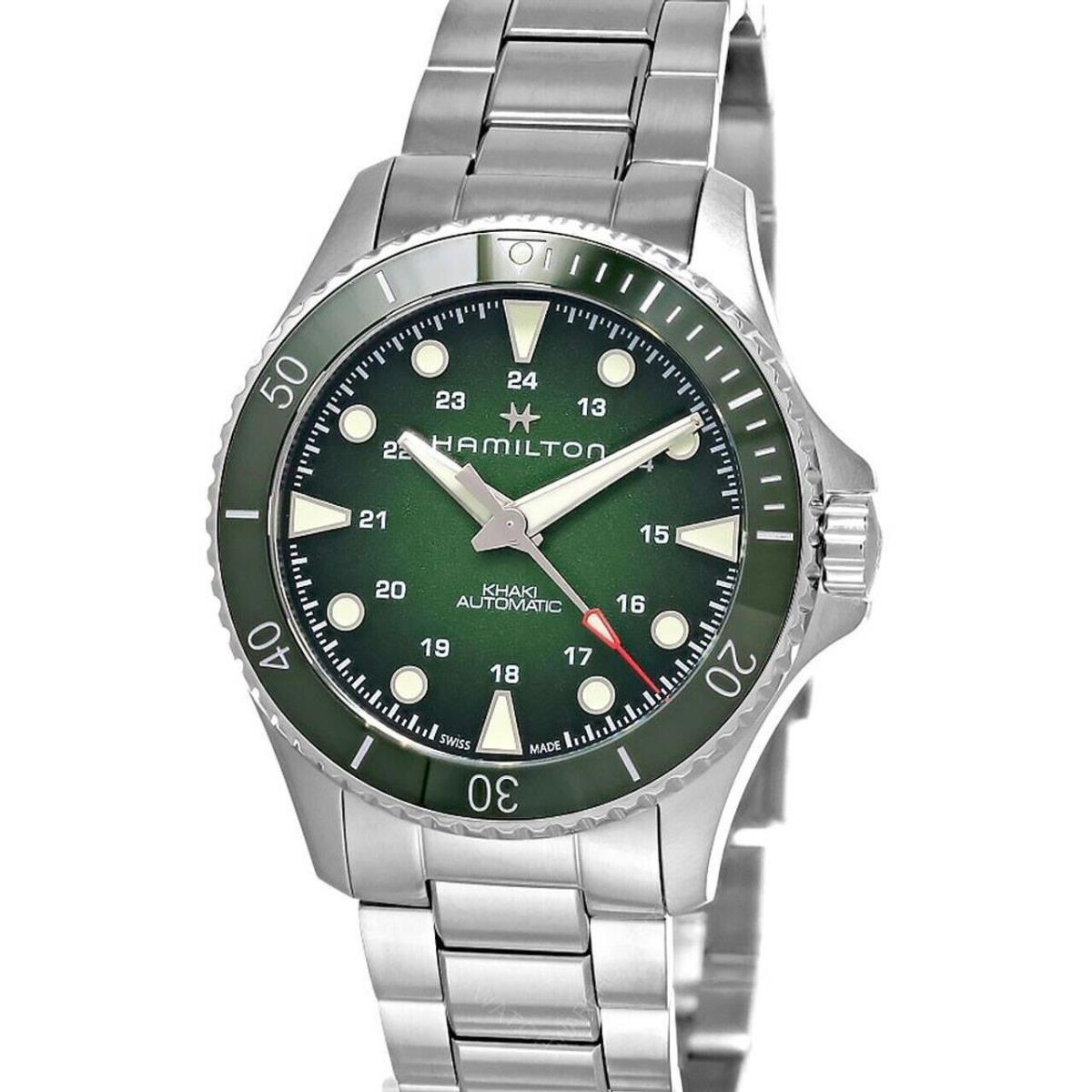 Hamilton Navy Scuba Automatic 43MM Men`s Watch H82525160 - Dial: Green, Band: Silver, Bezel: Black, Green