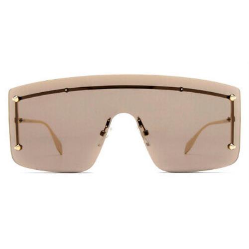Alexander Mcqueen AM0412S Sunglasses Gold Brown Shield 99mm