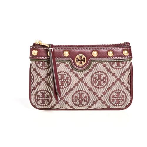 Tory Burch T Monogram Studded Business Card Case Key Fob In Claret