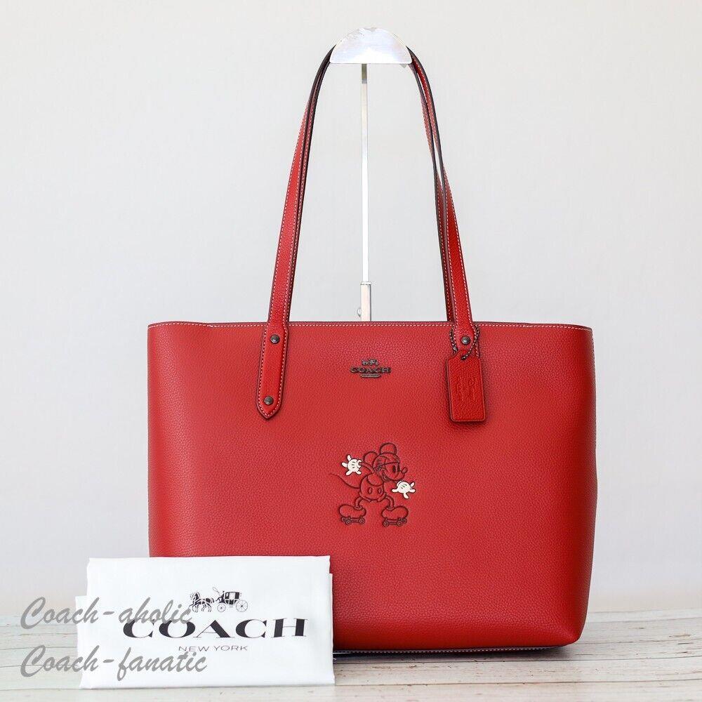 89975 Disney X Coach Central Tote with Zip with Mickey Mouse Motif in Red