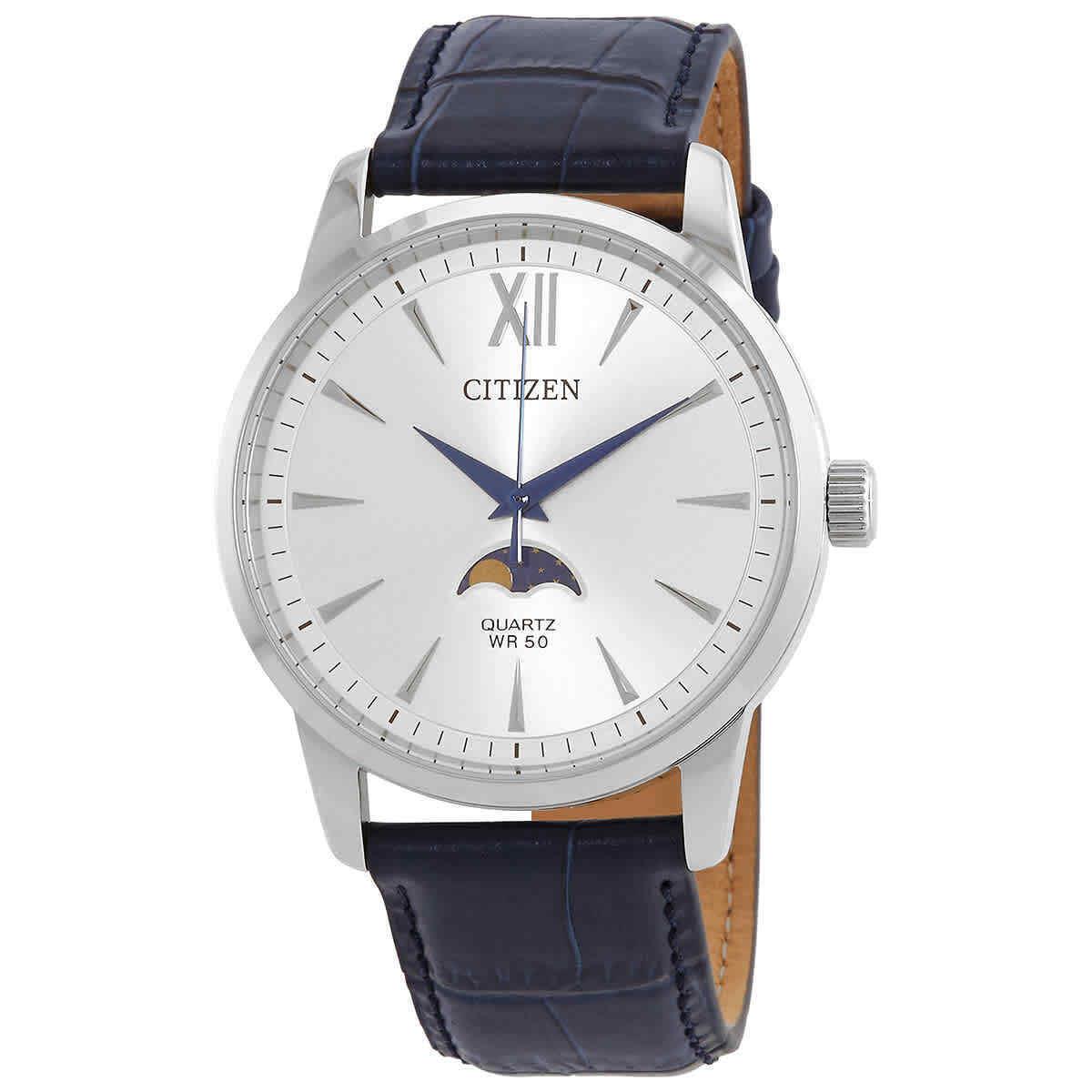 Citizen Quartz Silver Dial Blue Leather Men`s Watch AK5000-03A