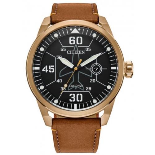 Citizen Avion Black Dial Brown Leather Watch Date Display AW1733-09E