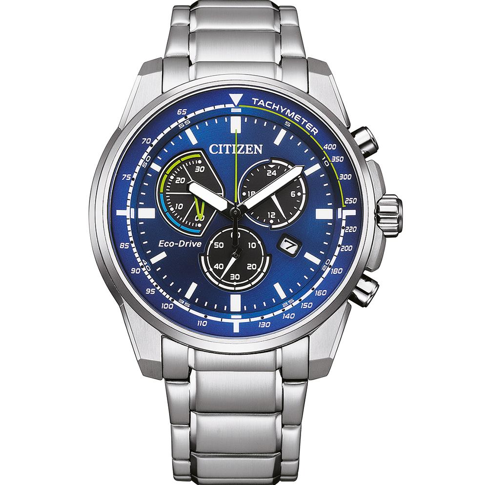 Citizen Eco-drive Blue Dial Chronograph Date Display Men`s Watch AT1190-87L - Dial: Blue, Band: Silver, Bezel: Silver