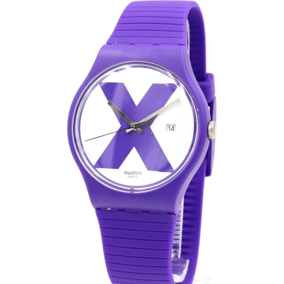 Swiss Swatch Originals Xx-rated Purple Silicone Date Watch 41mm SUOV401