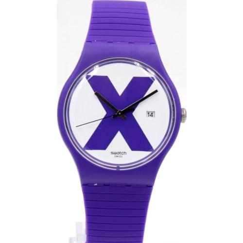 Swiss Swatch Originals Xx-rated Purple Silicone Date Watch 41mm SUOV401