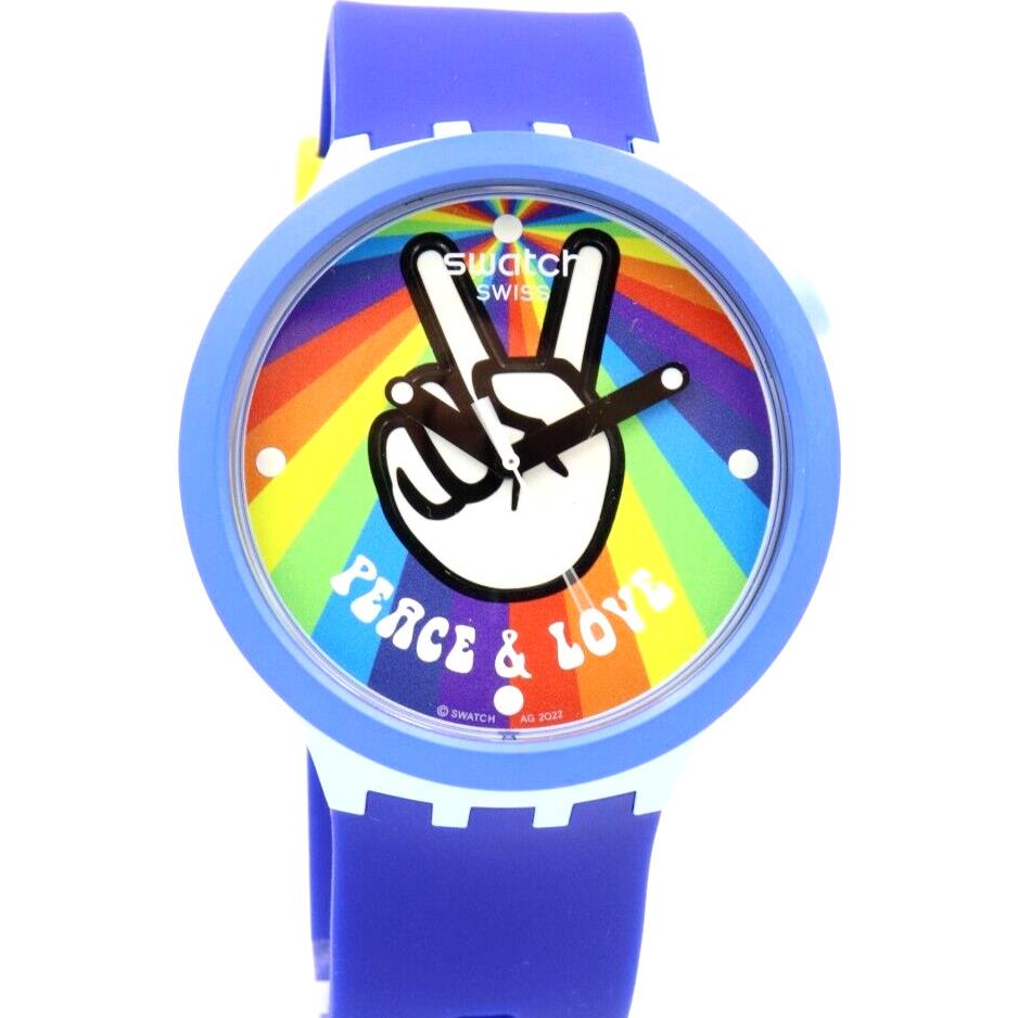 Swiss Swatch Pride Peace Hand Love Silicone Watch 47mm SB03N105