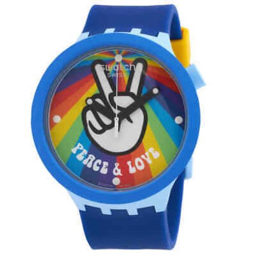 Swatch Pride Peace Hand Love Quartz Men`s Watch SB03N105 - Dial: Multicolored, Band: Blue, Bezel: Blue