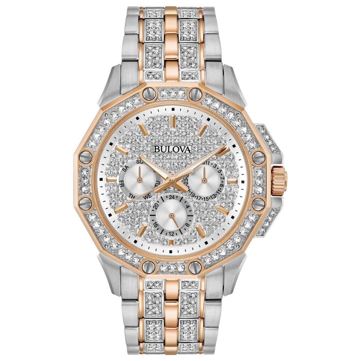 Bulova Men`s Octava Crystal Accent Chronograph Silver Quartz Watch 41MM 98C133