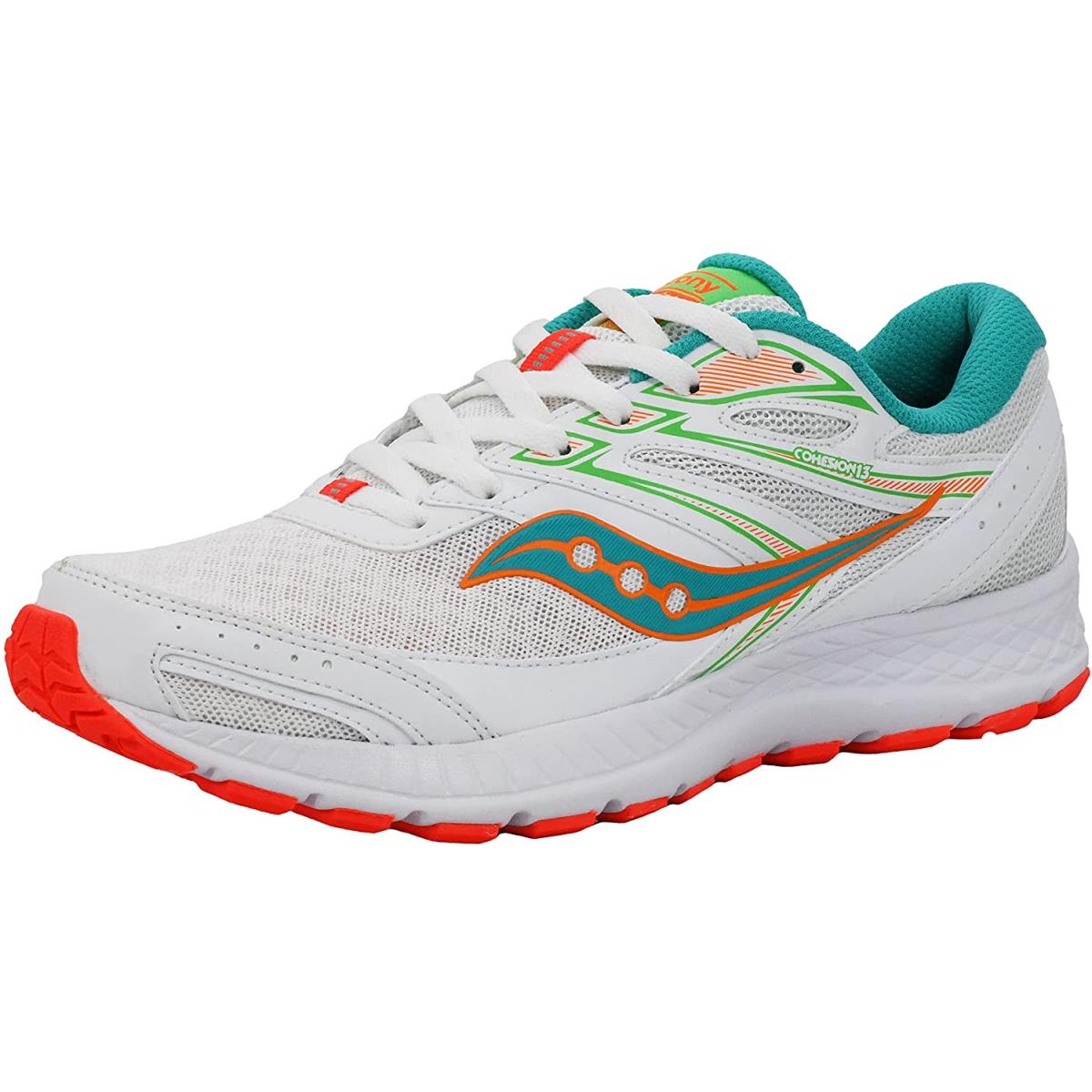 Saucony Women`s Cohesion 13 Running Shoe White | Green | Coral