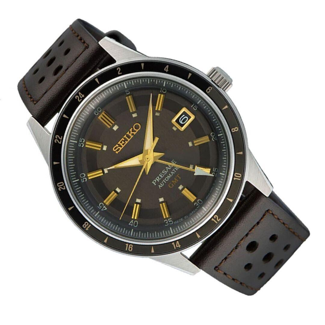 Seiko Presage 60`s Style Automatic 40.8mm Water-resistant Men`s Watch - Dial: Black, Brown, Band: Black, Brown, Bezel: Black