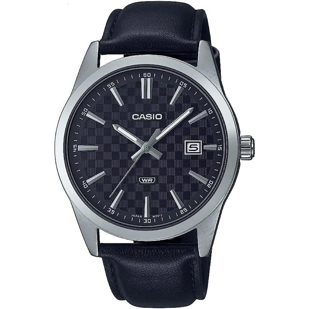 Casio MTPVD03L-1A Men`s Standard Analog Black Dial Leather Band Watch - Dial: Black, Band: Black, Bezel: Silver