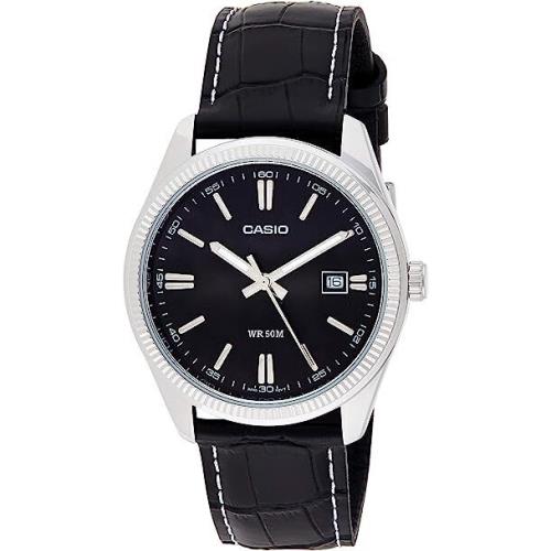 Casio MTP1302L-1A Men`s Classic Analog Black Dial Leather Band Watch