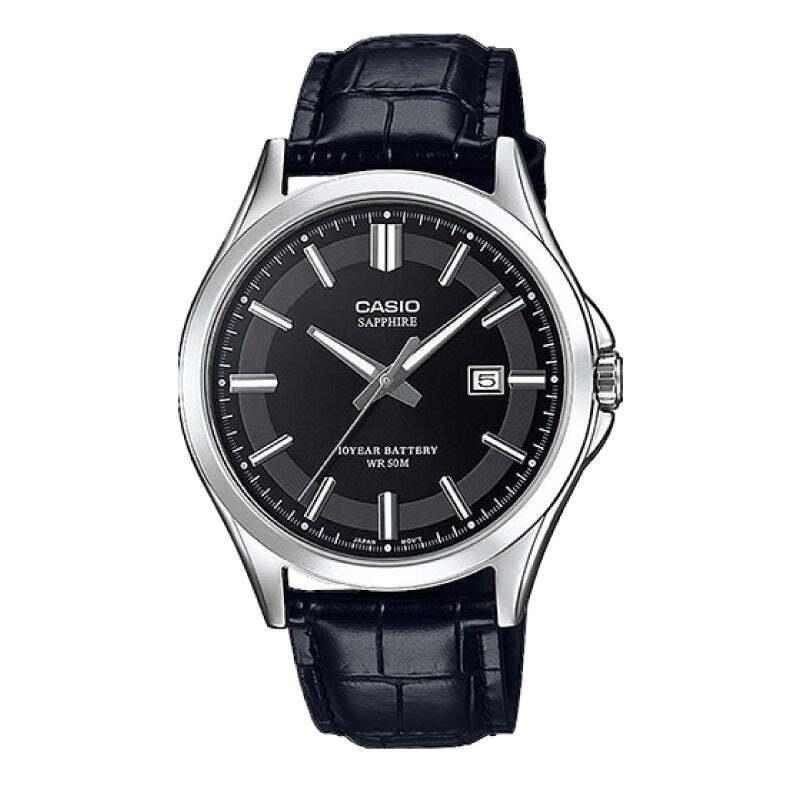 Casio MTS100L-1A Men`s Standard Analog Black Leather Strap Watch - Dial: Black, Band: Black, Bezel: Silver