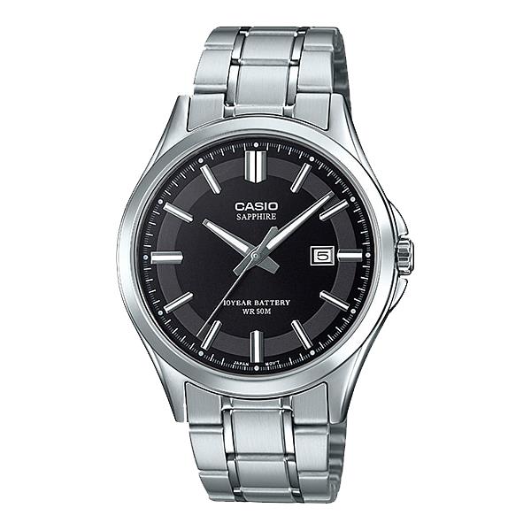 Casio MTS100D-1A Men`s Standard Analog Black Dial Stainless Steel Band Watch - Dial: Black, Band: Silver, Bezel: Silver