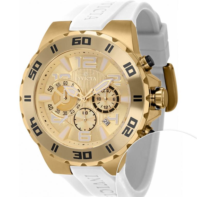 Invicta 37755 Mens Pro Diver Round White Silicone Gold Tone Chronograph Watch