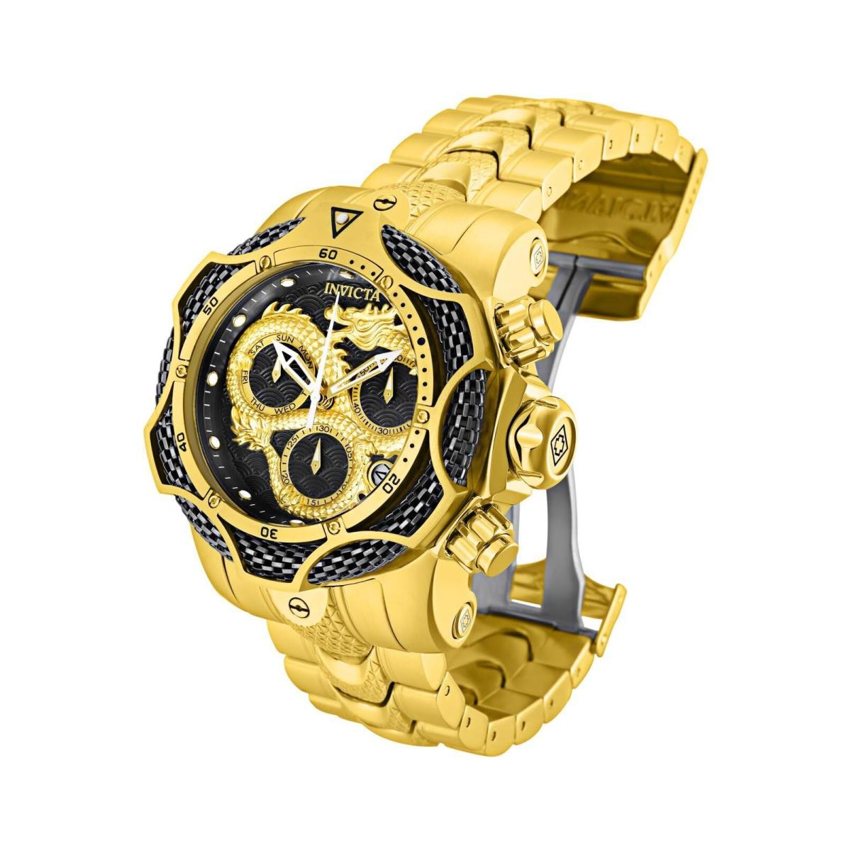 Invicta Reserve Gold Dragon Chronograph Quartz Men`s Watch 31520 - Dial: Black, Band: Gold