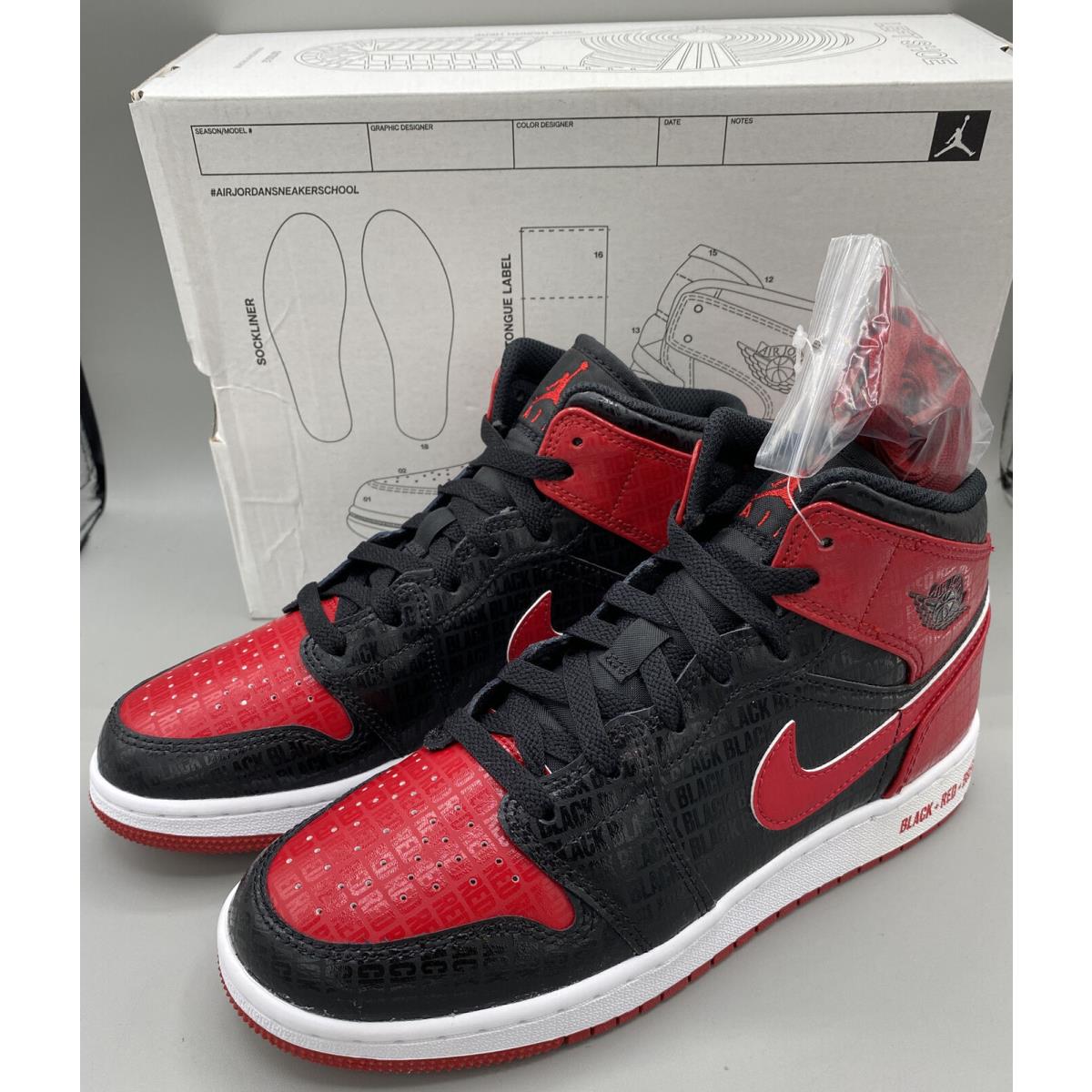 Nike Air Jordan 1 Mid Bred Text GS 5.5Y or Womens 7 Sneaker DM9650-001 DS