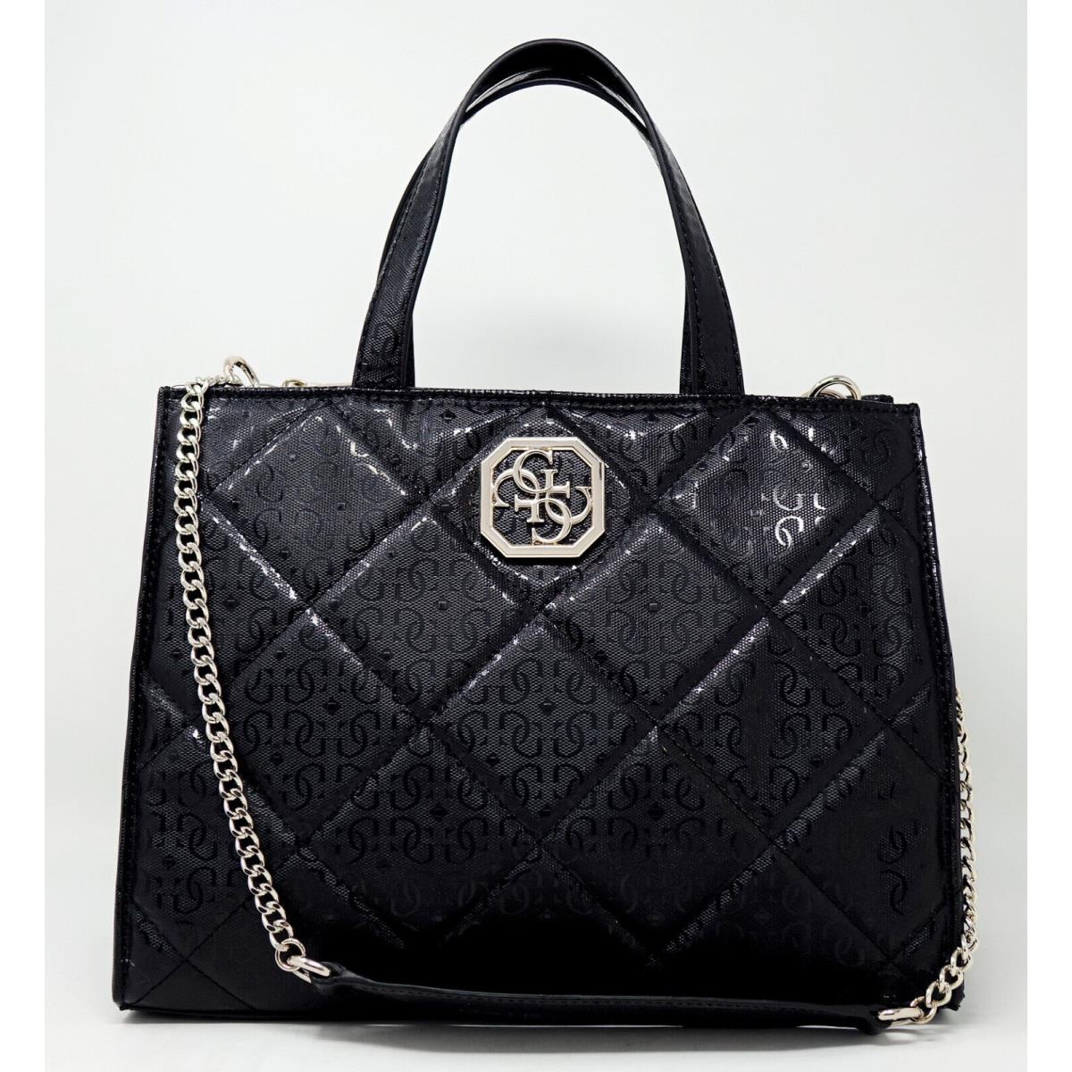 Guess Women`s Black Patent Quilted Large Tote Bag Handbag Wallet Set