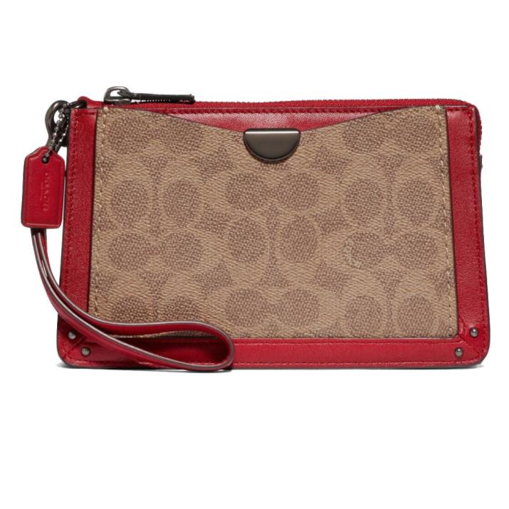 Coach Tan Red Apple Signature Dreamer Wristlet Bag Women`s Handbag L67251