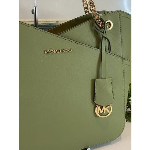 Michael Kors Jet Set Travel Large Top Zip Chain Tote Light Sage Green  Leather